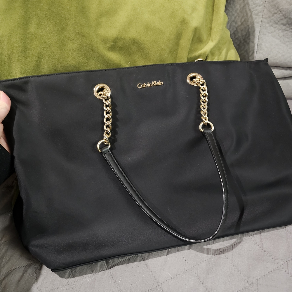 Calvin Klein Black Tote with Gold Chain Detail